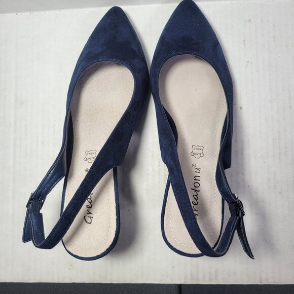 Crestbon Women Navy Blue Pointed-Toe Slingback Kitten Heel Suede Heels Size 7.5 - Picture 5 of 8